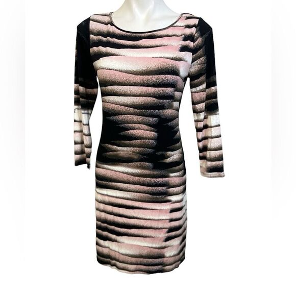 Ivanka Trump dress S pink black abstract‎ shift long sleeve office career -1 - Picture 2 of 5